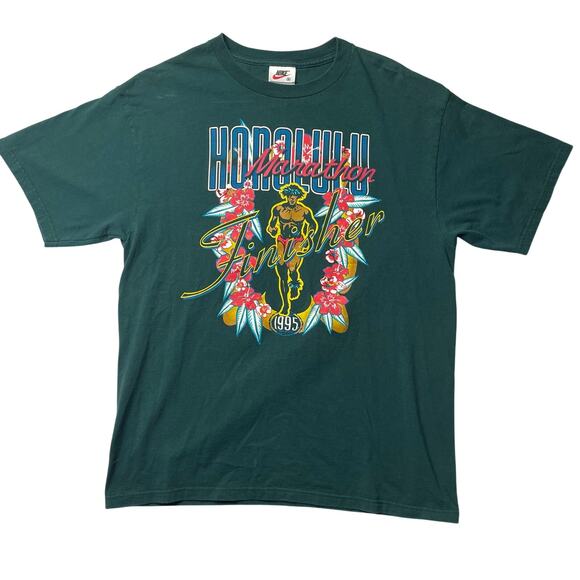 Nike Vintage Honolulu Marathon Finisher 1995 Double Sided Shirt Sz Medium Cotton